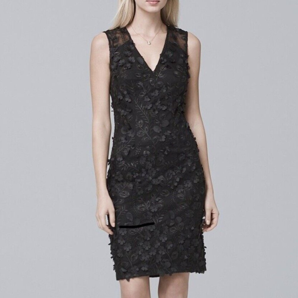 NWT WHBM Black Applique Sheath Cocktail Dress